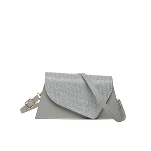 Minimalist grey crossbody bag with silver sequin flap and slim strap for women