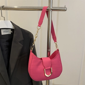 Chic magenta crocodile pattern underarm bag with gold horsebit buckle for women