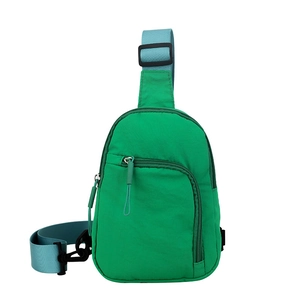 Fashionable bright green nylon chest bag with adjustable teal strap for casual outdoor use