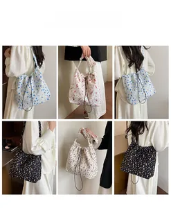 Collage of floral nylon shoulder bags showing various colors and textures for daily use