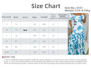 Detailed size guide table for elegant blue floral hollow-out maxi dress from S to 3XL