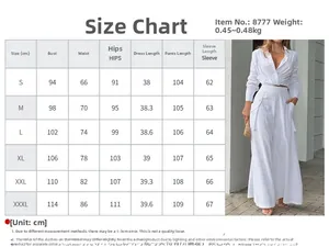 Detailed size chart for women's casual long sleeve shirt and wide leg pants set