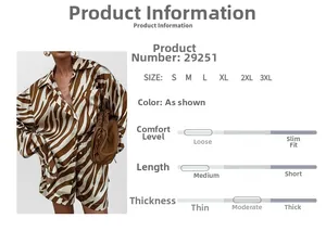 Vue détaillée de l'ensemble chemise imprimé zèbre marron et short assorti en tissu doux