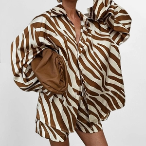 Ensemble chemise et short à imprimé zèbre pour femme, coupe oversize élégante et décontractée