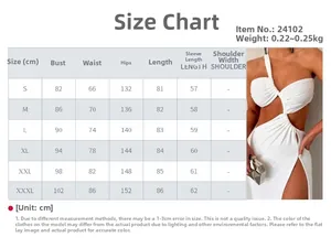 Size chart for off-shoulder slit dress showing measurements from S to XXXL in centimeters