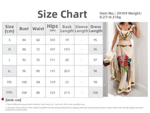 Size chart for women's floral ruffle top and skirt set with bust and waist measurements