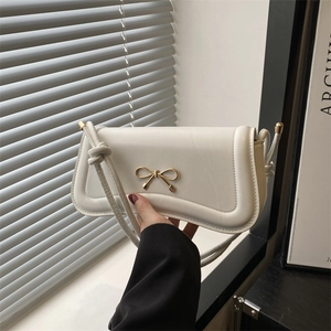 Fashion Women PU Leather Bow Square Bag Minimalist Solid Color Shoulder Crossbody Bag Casual Small Handbag For Daily Use