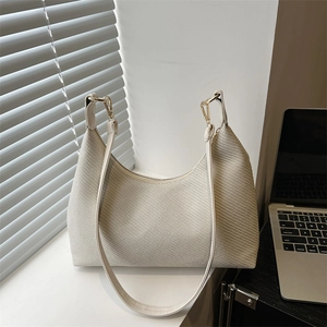 Women Woven Texture PU Leather Underarm Bag Minimalist Half Moon Shoulder Bag Versatile Commuting Crossbody Hobo Bag