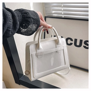 Minimalistische weiße Kunstledertasche mit großem Klarsichtfenster für individuelle Deko