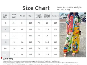 Tableau des tailles détaillé pour ensemble femme à imprimé tropical et pantalon large