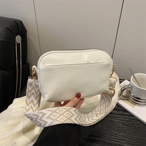 Women Fashion PU Leather Small Square Bag With Wide Geometric Pattern Woven Strap Casual Crossbody Shoulder Bag For Daily Use