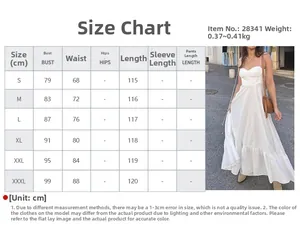 Tableau des tailles pour cette élégante robe longue à fines bretelles et taille haute