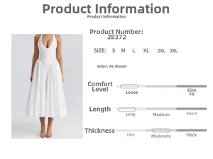 Size chart and details of elegant white halter neck pleated maxi dress style 28372