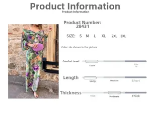 Dettaglio dell'abito lungo tie-dye con maniche a lanterna scoperte e guida alle taglie