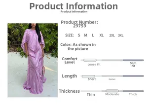 Detailed size chart for pink floral long dress with cape design ranging from S to 3XL