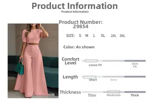 Detail of pink crop top with buttons and high waist wide leg pants stylish two-piece set