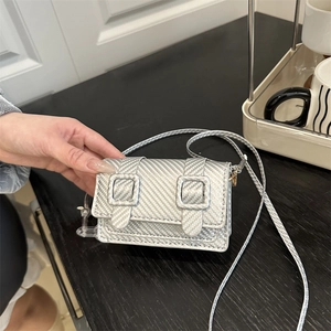 Damen Mode Mini PU Leder Quadrat Umhängetasche Mit Transparenter Acrylkette Kohlefaser Textur Sommer Lässige Schulterhandtasche