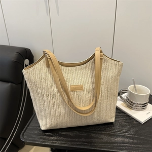 Sac Cabas Tissé en Paille pour Femmes Grande Capacité Sac à Main Avec Bandoulière en Cuir PU Plage Été Sac à Épaule