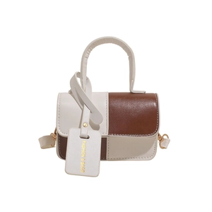 Fashionable two-tone mini tote bag with white and brown PU leather and gold hardware