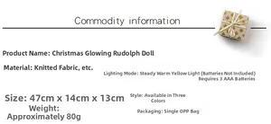 Detailed specifications of glowing long-legged Christmas gnome with warm LED light details