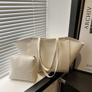 Women Minimalist PU Leather Tote Bag And Pouch Set Large Capacity Shoulder Handbag Daily Commute FASHION Embossed Bag
