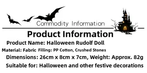 Tableau détaillé des tailles et matériaux pour le nain d'Halloween de 26 cm