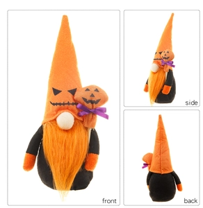 Vues de face, de côté et d'arrière d'un gnome d'Halloween avec baguette citrouille