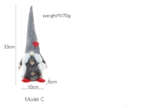 Detailansicht der Größe einer Weihnachts-Gnom-Puppe mit Maßen von 33 cm Höhe und 10 cm Breite