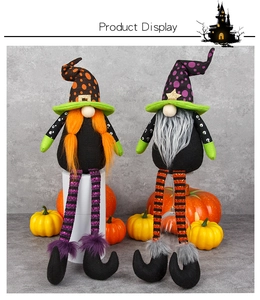 Détails des gnomes d'Halloween en peluche avec chapeaux pointus et décoration de citrouilles