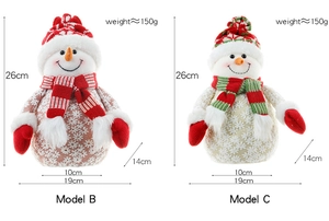 Detailed dimensions of Model B and C plush snowmen for Christmas holiday window displays
