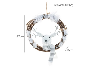 Detail of Christmas wreath with white deer head and size specs 27cm by 10cm