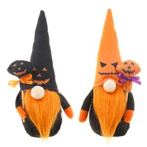 Poupées gnomes d'Halloween avec barbes oranges et chapeaux citrouille pour décorations