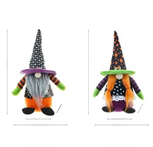 Detailed dimensions of Halloween gnome plush dolls with spiderweb and sequin accents