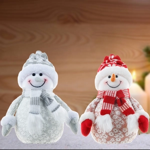 Christmas foam snowman figurines with knit hats and scarves for festive home decor
