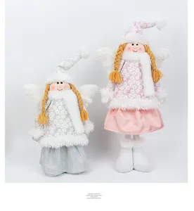 Detail of Christmas angel plush dolls with telescopic legs and glitter wings for decoration