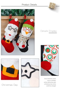 Vue détaillée de chaussettes de Noël Père Noël et pingouin avec textures en peluche