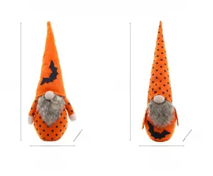 Gnomo di Halloween in peluche con ali di pipistrello e cappello a pois, dettagli 38 cm