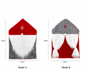 Detail of Christmas gnome chair covers showing 65x47cm dimensions and plush fabrics