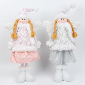 Plush Christmas angel dolls with snowflake hats and white wings for festive home decoration