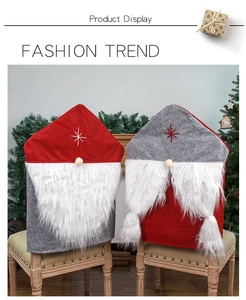 Detail of Christmas gnome chair covers in red and grey felt with star embroidery