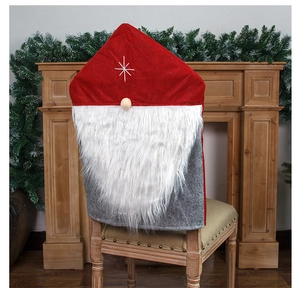 Detail of Christmas chair cover featuring long white beard and plush gnome design
