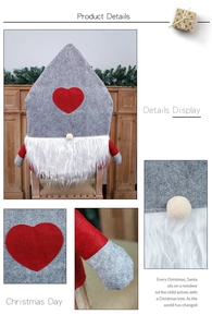 Detail showing plush Christmas gnome chair cover with heart motif and faux fur beard