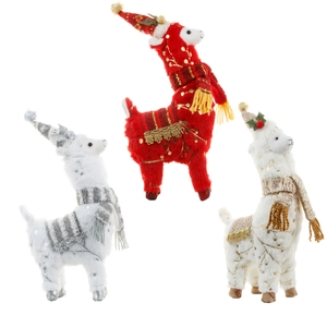 Set van 3 kerstlama pluche figuren met kerstmutsen en feestelijke sjaals decor