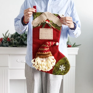 Large Christmas stocking with 3D Santa applique and red burlap texture for holiday decor