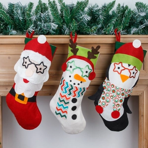 Grande Chaussette de Noël Dessin Animé Décoration Tissu non Tissé Peluche Père Noël Bonhomme de Neige Manchot Sac à Cadeaux Pour Cheminée Maison