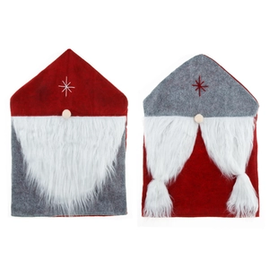 Christmas chair covers featuring gnome and Santa Claus designs with plush beards
