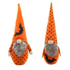 Set di gnomi di Halloween con cappelli a pois arancio e nero e ali di pipistrello decor
