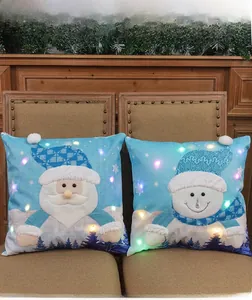 Luminous Christmas pillow cover featuring Santa and snowman embroidery with LED lights