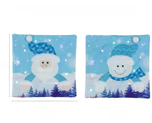 Detailed view of LED Santa and Snowman pillow covers in blue and white, 45x45cm size
