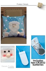 Detail of LED Christmas pillowcase showing the battery compartment and internal lights